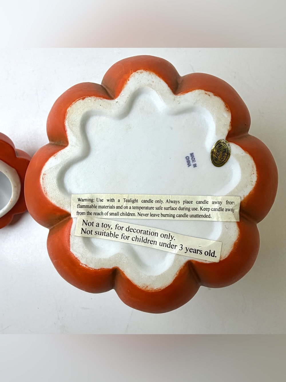 Ceramic Jack O Lantern Pumpkin Tealight Candle Holder Halloween Decor 7” - Picture 10 of 12